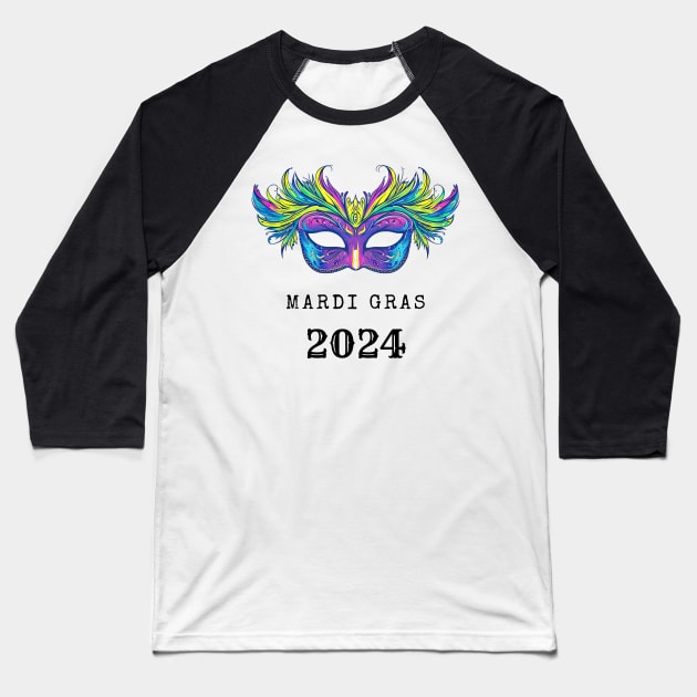 2024 Mardi Gras Fat Tuesday Masquerade Baseball T-Shirt by ninistreasuretrove